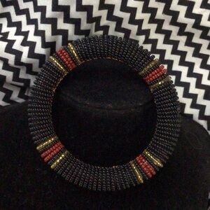 Elegant Beaded Bracelet - Black, Red, and Gold